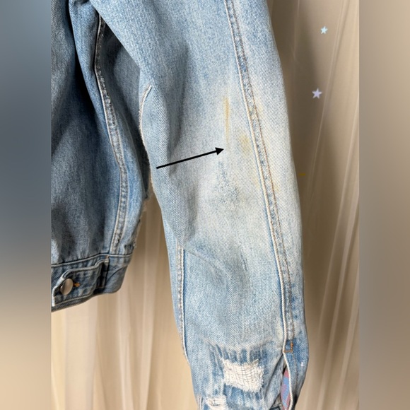 Free People Plaid Lined Denim Sherpa Collar Trucker Oversized Jacket *Flawed - Picture 7 of 9